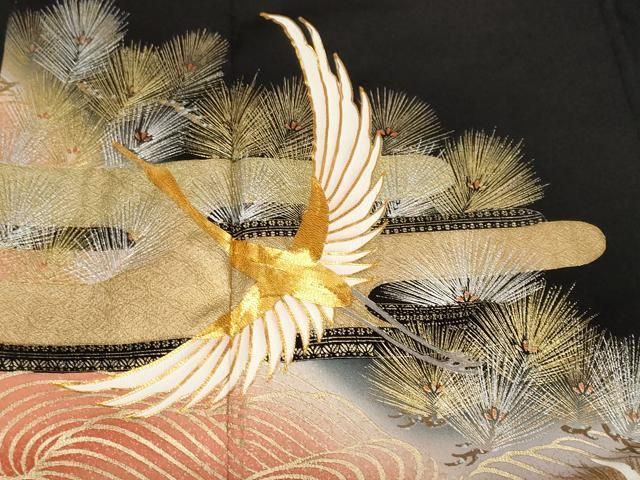 平和屋着物□豪華黒留袖 萬寿染 エ霞飛鶴松葉文 暈し染め 金銀彩