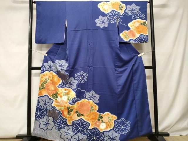 平和屋着物●訪問着　刺繍　扇面尽くし　紺青色　金糸　正絹　逸品　CABB4496yc 平和屋着物○訪問着 刺繍 扇面尽くし 紺青色 金糸 正絹 逸品
