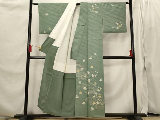 平和屋着物●訪問着　江戸小紋　溢れ松葉　暈し染め　鈴乃屋扱い　正絹　逸品　CABC6774yc 平和屋着物○訪問着 友禅 作家物 枝花文 暈し染め 鈴乃屋扱い 正絹