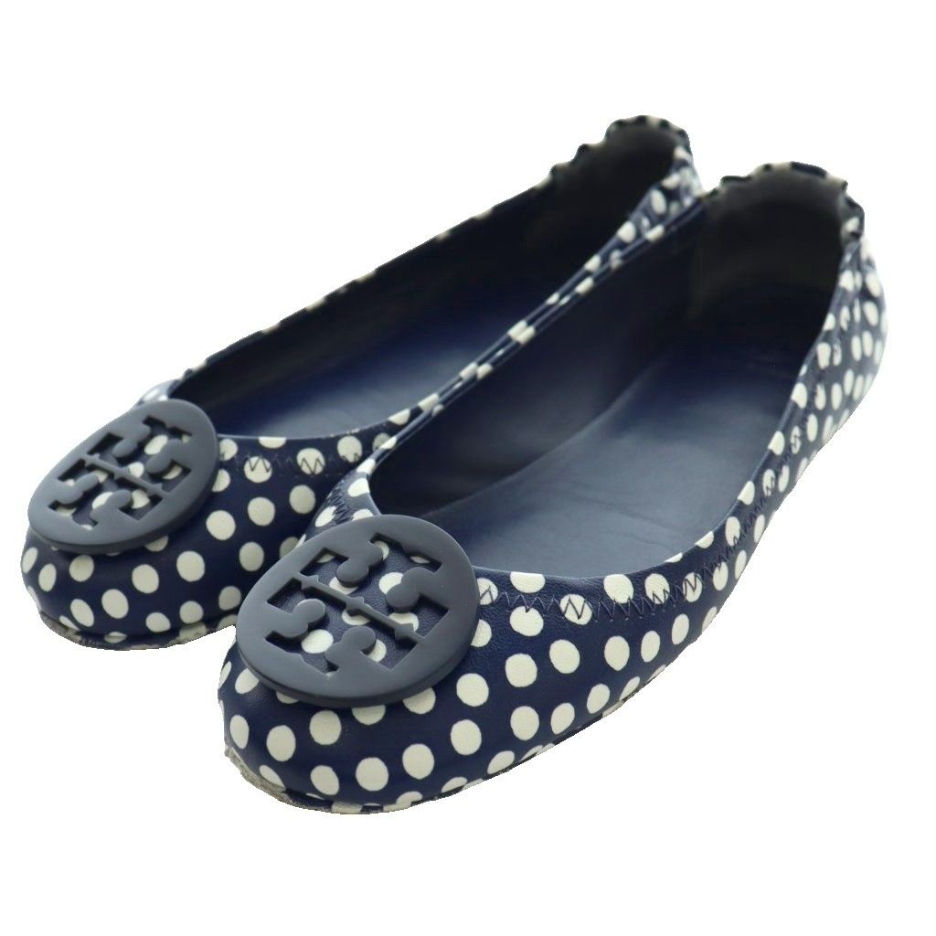 トリーバーチ TORY BURCH バレエシューズ ドット柄 フラット 6M 紺 ネイビー 白 ホワイト /SS ■OS