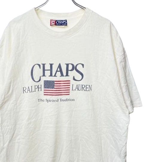 USA製 90’s チャップス ラルフローレン ビッグロゴ プリント Tシャツ (L) 白 半袖 90年代 アメリカ製 旧タグ オールド CHAPS　アメリカ古着 USED ビンテージ ヴィンテージ
