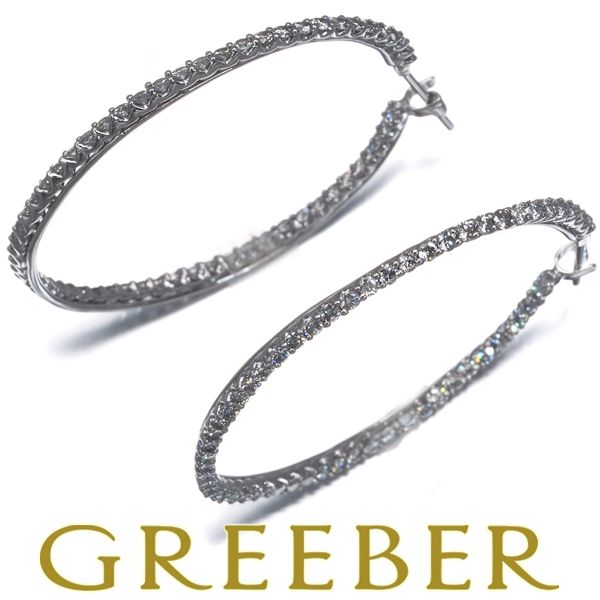 ダイヤ ダイヤモンド 1.38ct/1.38ct フープ ピアス K18WG #193282 199,000円