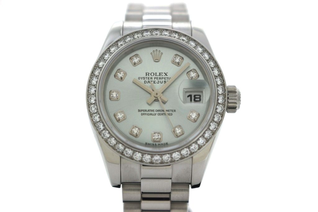 ROLEX ロレックス デイトジャスト 179136G アイスブルー ダイヤベゼル Pt950プラチナ レディース 自動巻き OH/研磨済み 2148104024411 【200】【中古】