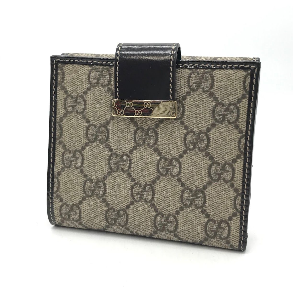 グッチ 長財布 Wホック レディース GGキャンバス ブラック×ゴールド 