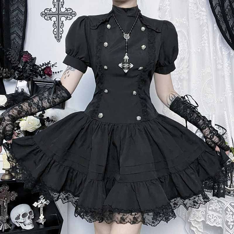 人気商品 ロリータ ワンピース Aライン 日常使い レディース 秋 新作 ゴシック ダーク系 パンク ロック 甘辛ミックス ブラック モード系 病みかわいい 原宿ファッション 着回し抜群 ミディ丈 普段着 Lolita 洋装 個性派 デザイ