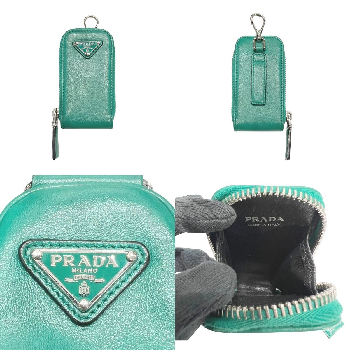 【美品】プラダ 【PRADA】 トライアングル ロゴ エンボス レザー ショルダーバッグ マンゴー グリーン シルバー金具 斜め掛け クロスボディバッグ ポシェット 1BH190 2BYA F0458 TRIANGLE LOGO EMBOSSED BAG 【Aランク】【中古】 PRADA - 【美品】プラダ 【PRADA】 トライアングル ロゴ エンボス