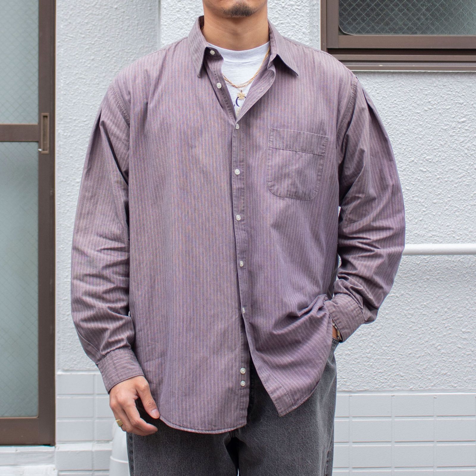 Perry Ellis Portfolio 90´s Stripe Tuck Shirt【About L】 メンズ 