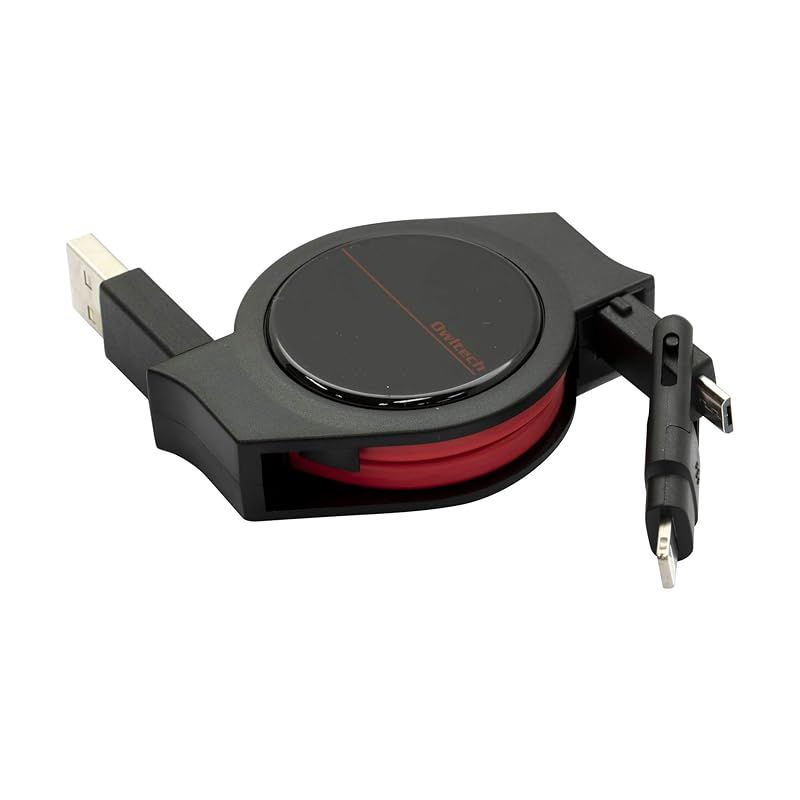【新品】 オウルテック 超タフ 巻取り microUSBケーブル ライトニング変換付き MFI認証 iPhone対応/android対応 120cm ブラック/レッド OWL-CBRKML12-BKRE 1