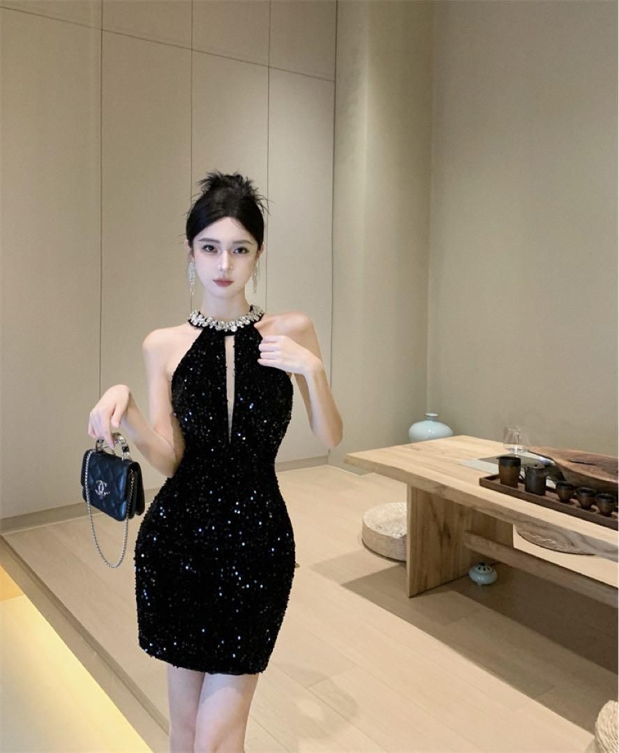 人気商品 ゴージャスなスパンコールミニドレス　結婚式　パーティー用　年中対応