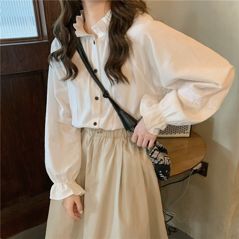 人気商品 ナチュラルガーリー オータムコーデ2点セット レディース ブラウス スカート 春 秋 シンプル 可愛い セットアップ おすすめ S M