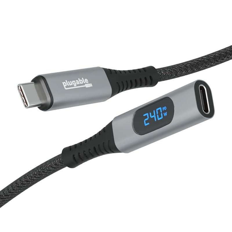 【新品】 Plugable USB-C 延長ケーブル 1ｍ デジタル電流チェッカー USB-C 接続のモニタリングが可能 240W 急速充電、4K 60Hz モニタ接続、10Gbps データ転送に対応 1