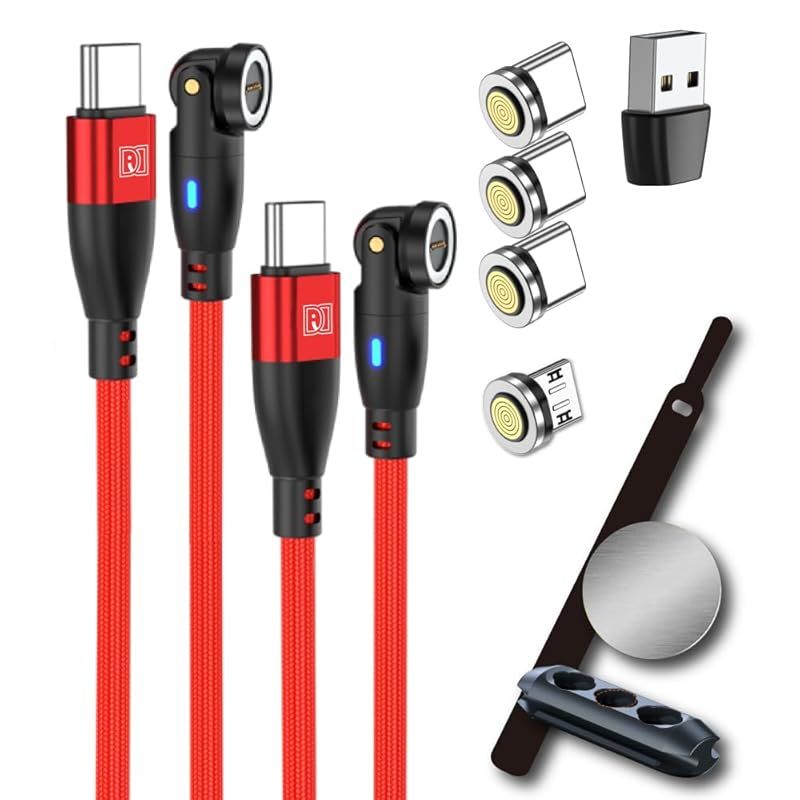 【新品】 DAIAD マグネット 充電ケーブル 9PIN PD100W対応 2本セット Type-C端子×3 / MicroUSB端子×1 / USB-A変換×1 急速充電 データ転送 eMarker搭載 LED付き 防塵 着脱式 ナイロン編組 1m / 1