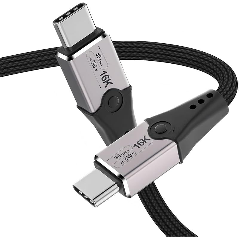【新品】 Leehitech 2M 80Gbps 編組 Thunderbolt 5 ケーブル 240W急速充電 120Gbps 帯域幅ブースト 16K 画面品質投影 サンダーボルト5 ケーブル，Thunderbolt 4/3, iPhone 17/16, 1