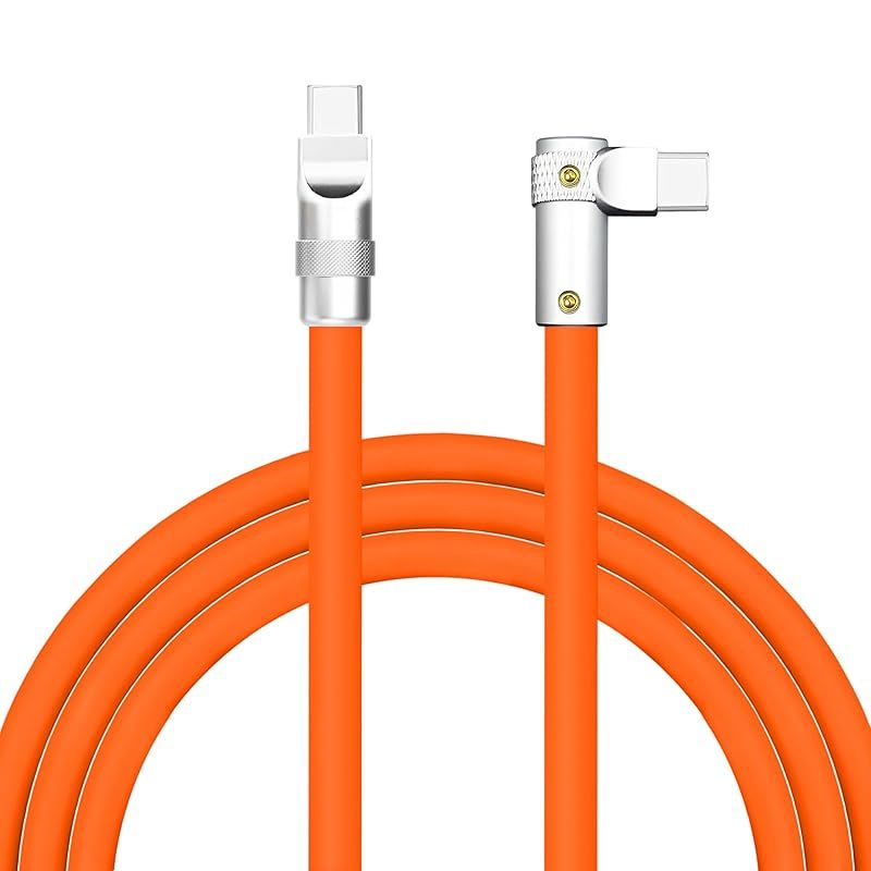 【新品】 Chubby Cable USB C ケーブル L字 240W急速充電 & 高速データ転送 超厚シリコンタイプc ケーブルMacBook/iPad/Galaxyiphone15/iphone16/iphone17等type c機種対応, オレンジ 1