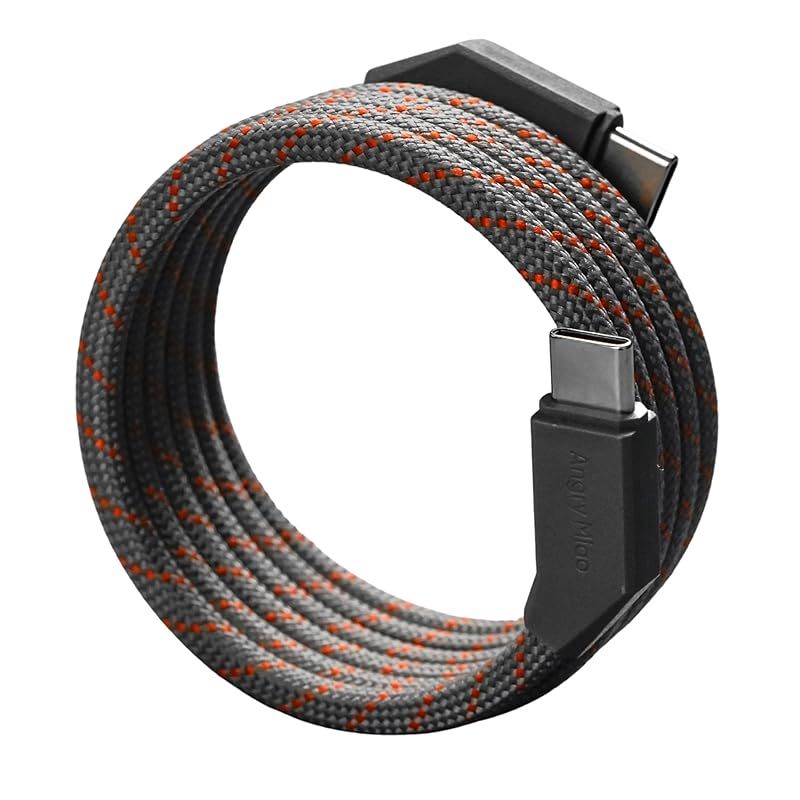 【新品】 Angry Miao スパイラルケーブル CtoC (Type-C/USB-C) 充電ケーブル AM SLANT CABLE マグネット内蔵 磁力による自動スパイラル形成 自然にまとまる 角度付きコネクタ ナイロン編み込み 最大100W(20V/ 1