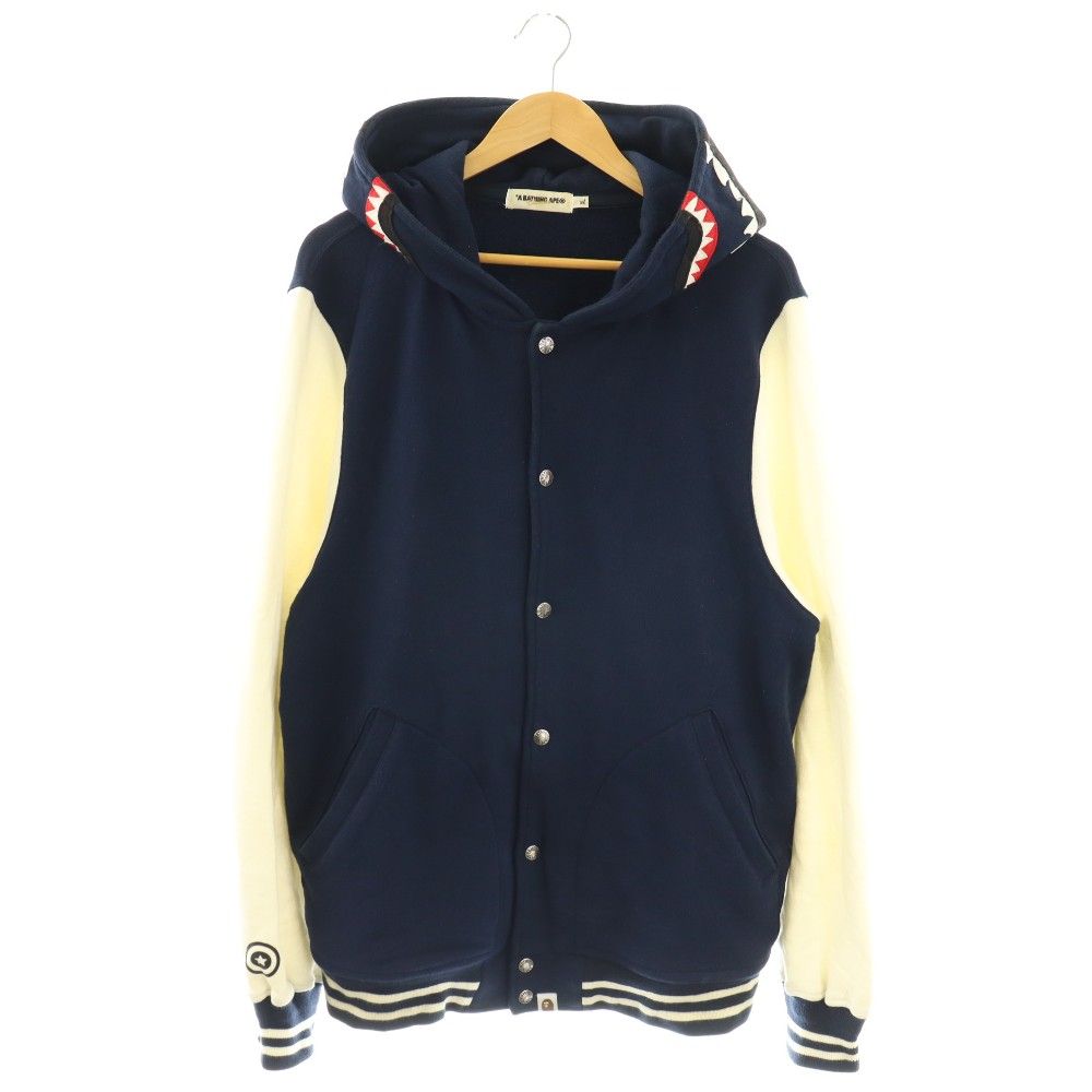 アベイシングエイプ A BATHING APE シャークスタジャン ブルゾン ジャケット XL 紺 アイボリー /CX ■GY62