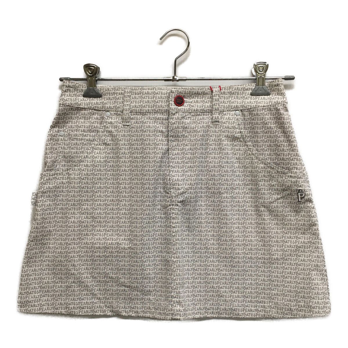 未使用品 レディース パーリーゲイツ PEARLY GATES スカート 1(M) ホワイト×グレー ロゴ総柄 Dカン付き