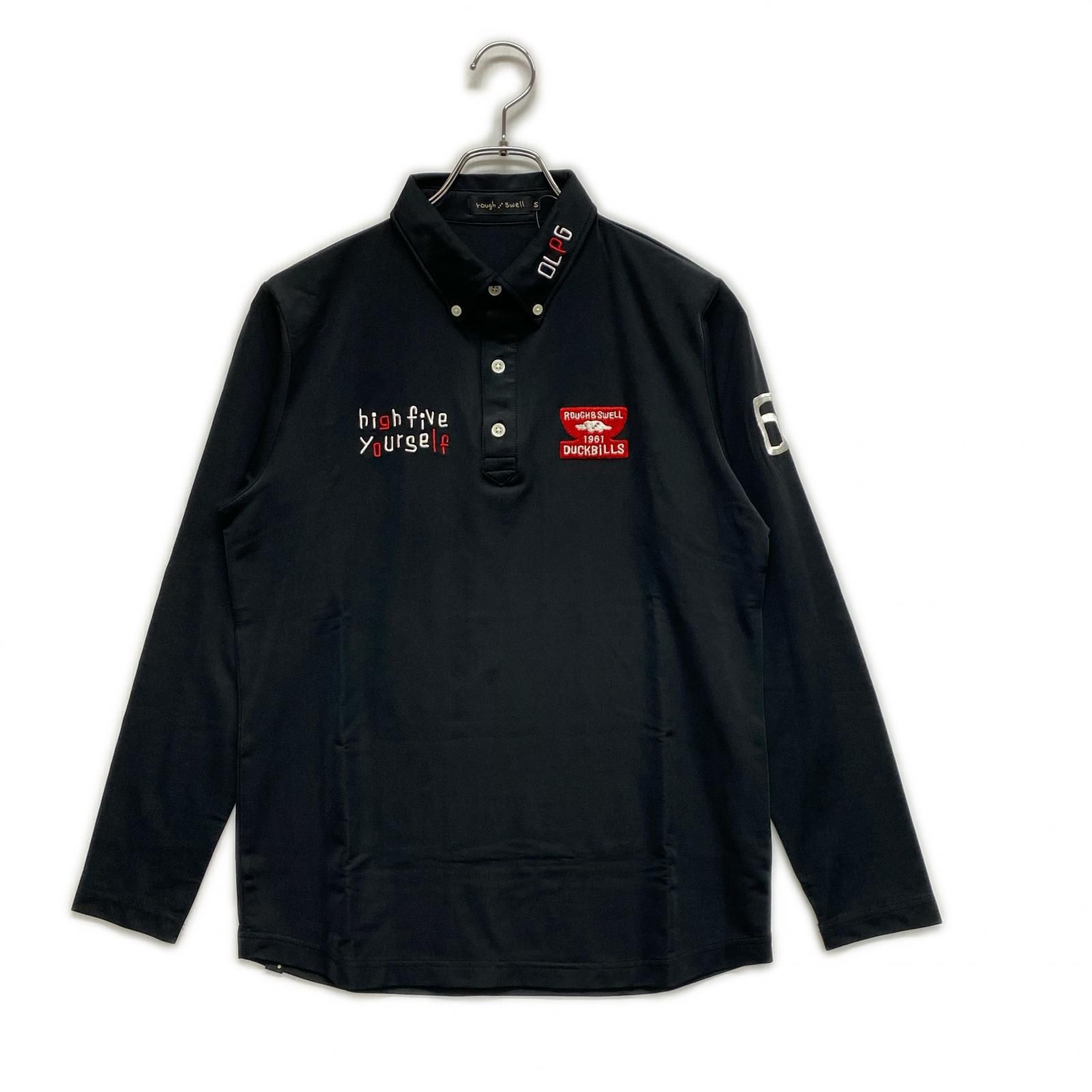中古 メンズ ラフ＆スウェル rough&swell 長袖ポロシャツ S 黒 ブラック ストレッチ