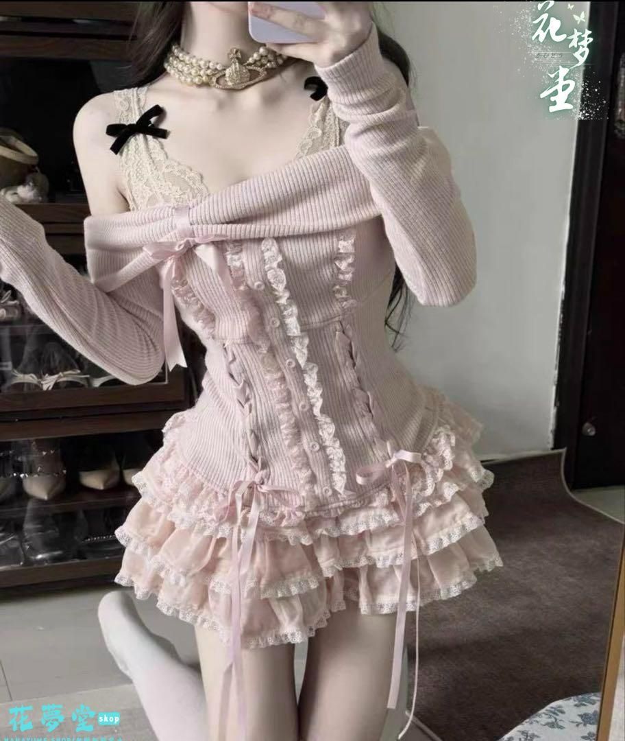 人気商品 25年新作 新品未使用大人気~~レースセットアップ フリルスカート 春夏デート女子会におすすめ 撮影会 舞台 イベント 花夢堂-77