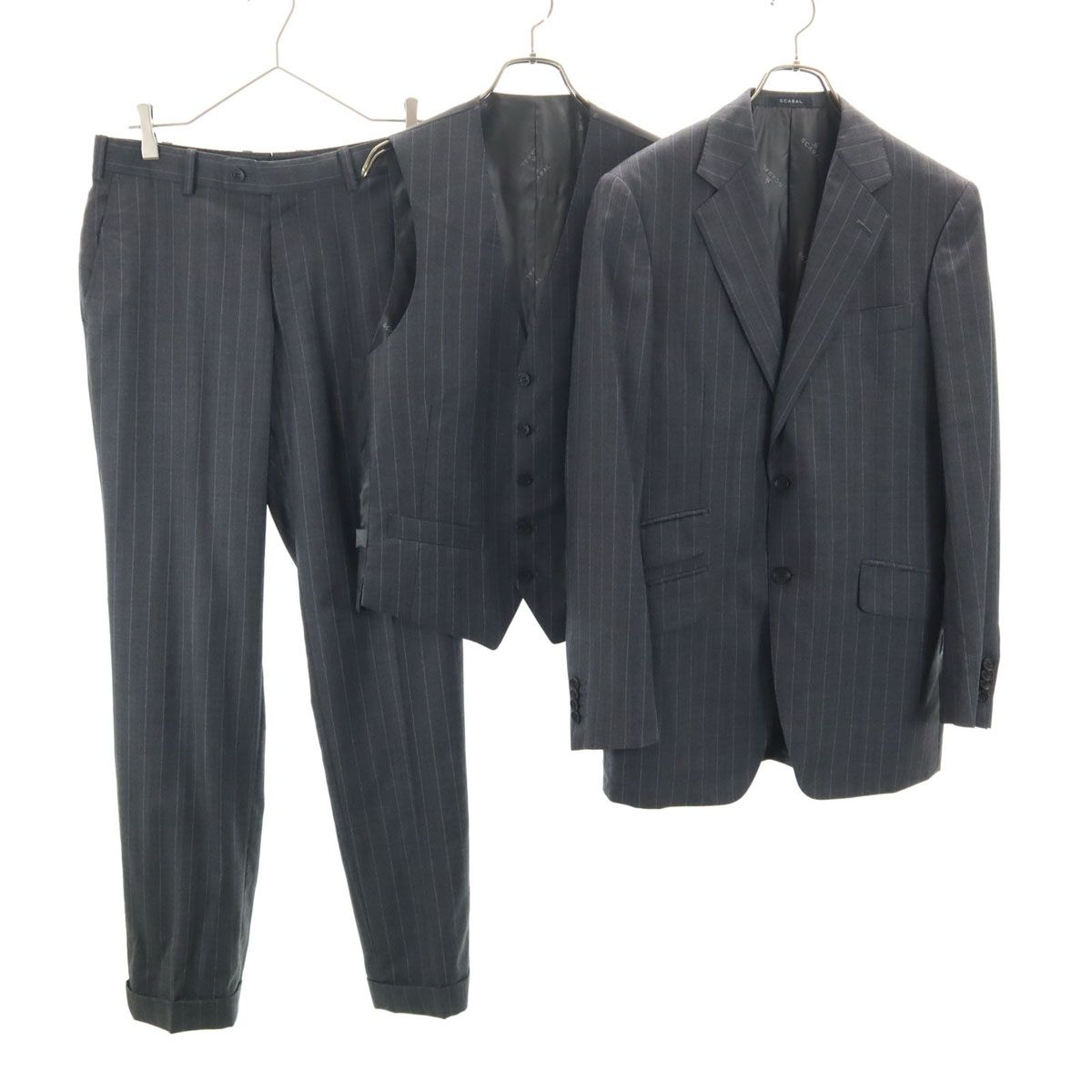 格安，100%新品】 SCABAL スキャバル 日本製 ストライプ柄 スーツ 上下