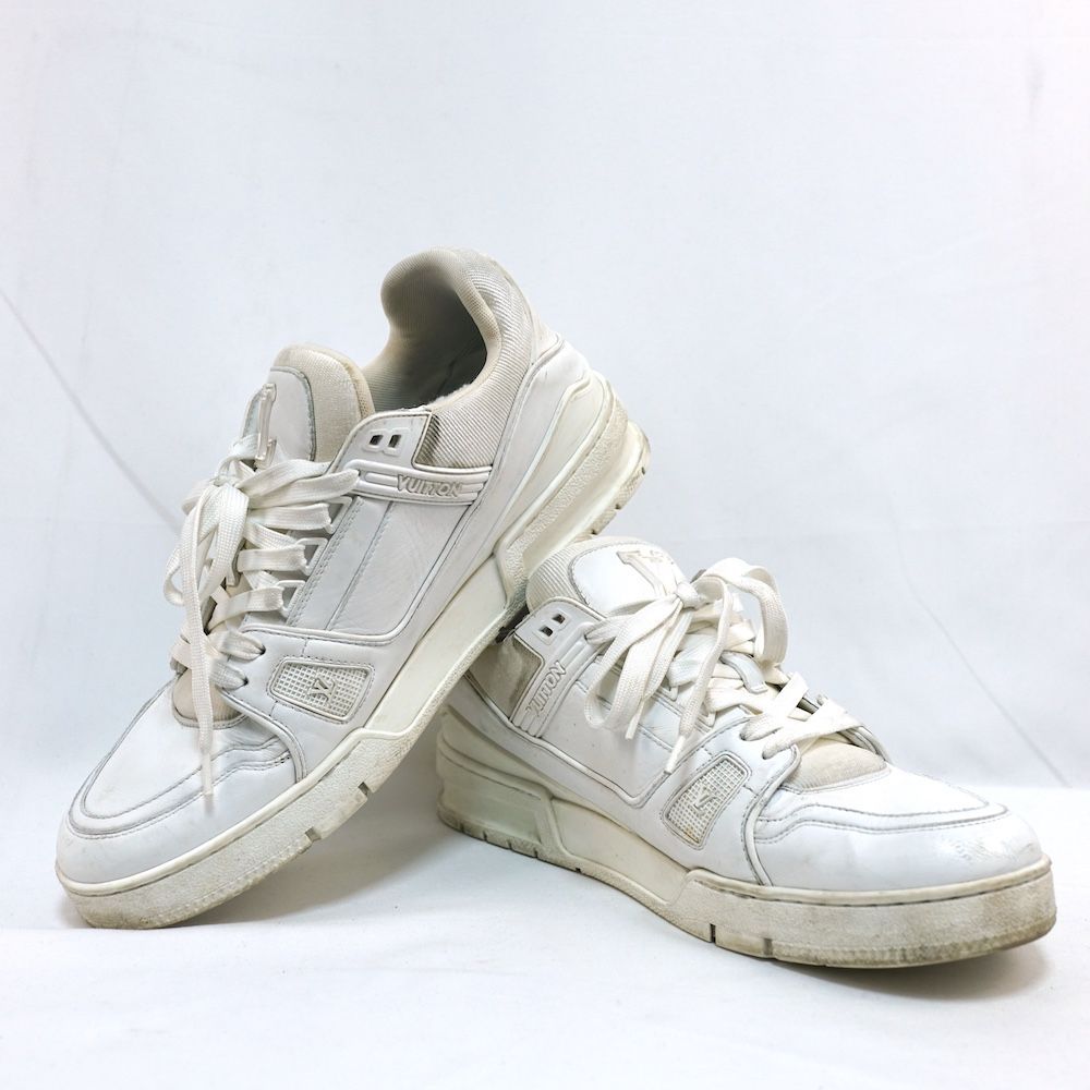 LOUIS VUITTON Louis Vuitton LV Trainer Leather Lace-up Low Cut Shoe Sneakers White 8 Sizes (Approx. 26.5 cm)