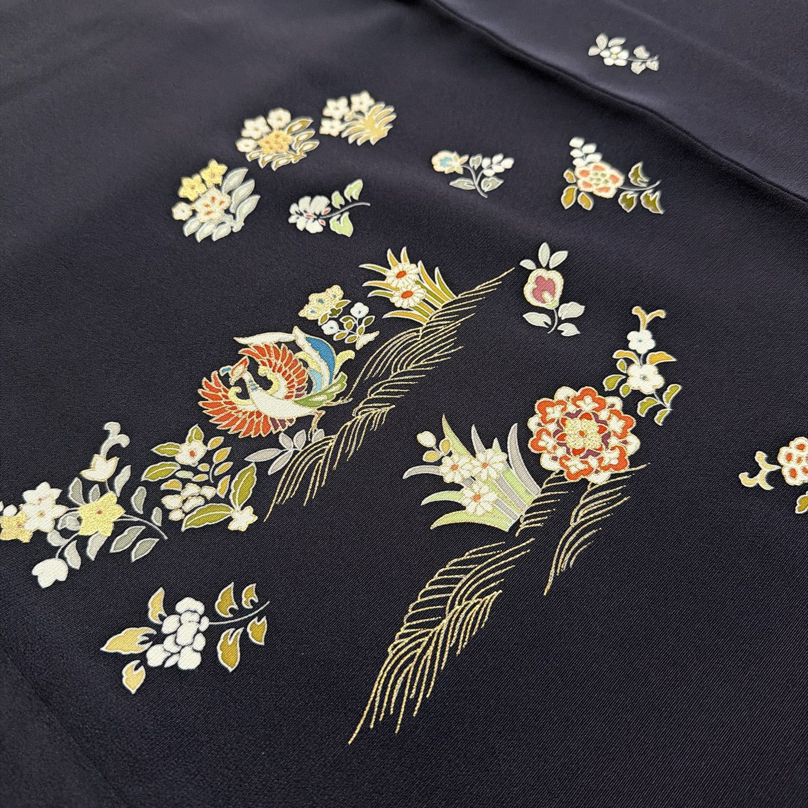 訪問着 鳳凰 金駒刺繍 正絹 濃紫 フルセット - メルカリ