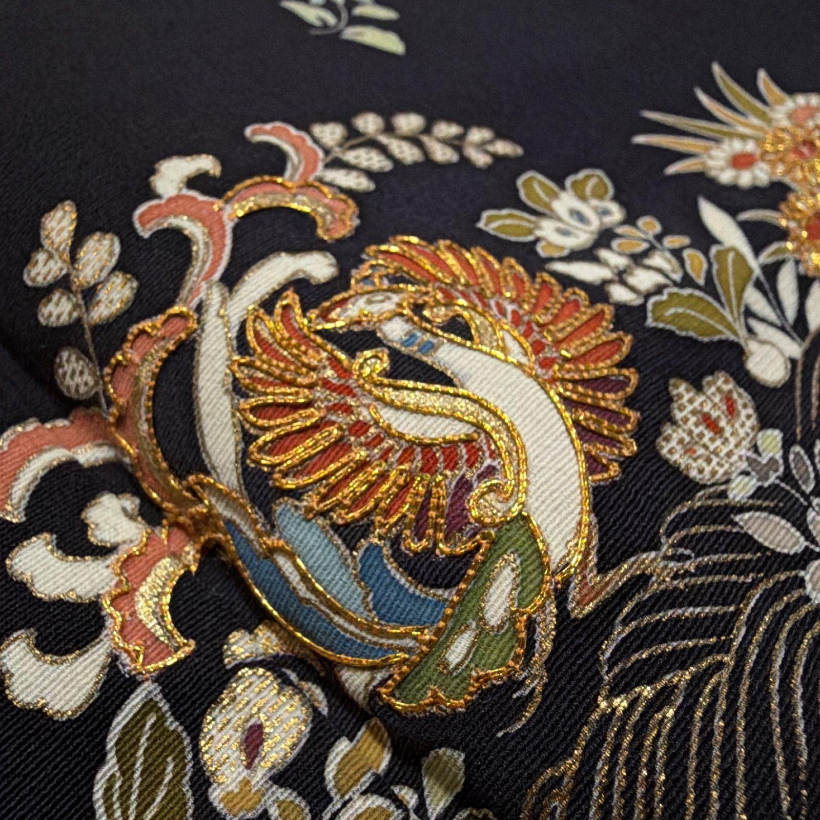 訪問着 鳳凰 金駒刺繍 正絹 濃紫 フルセット - メルカリ