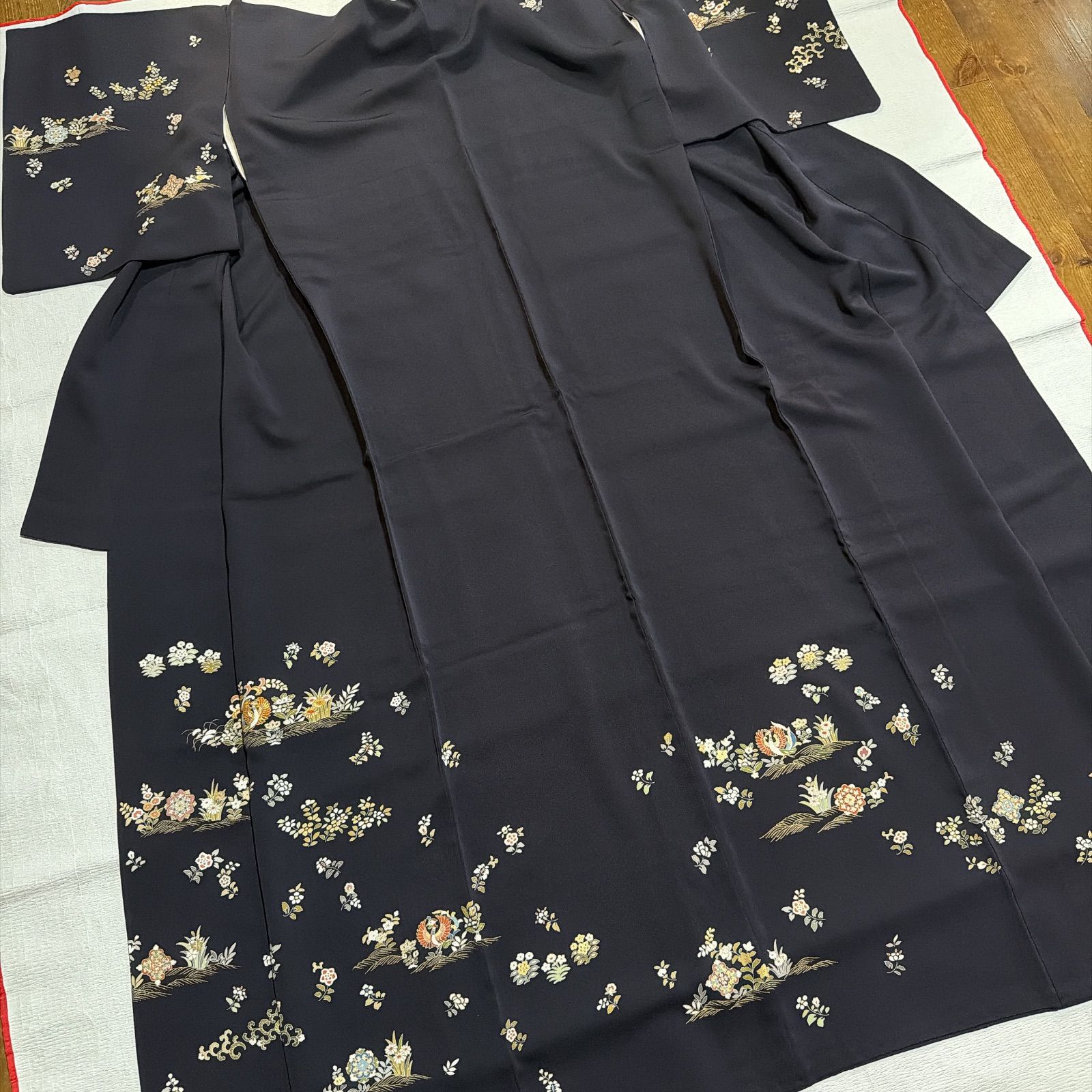 訪問着 鳳凰 金駒刺繍 正絹 濃紫 フルセット - メルカリ