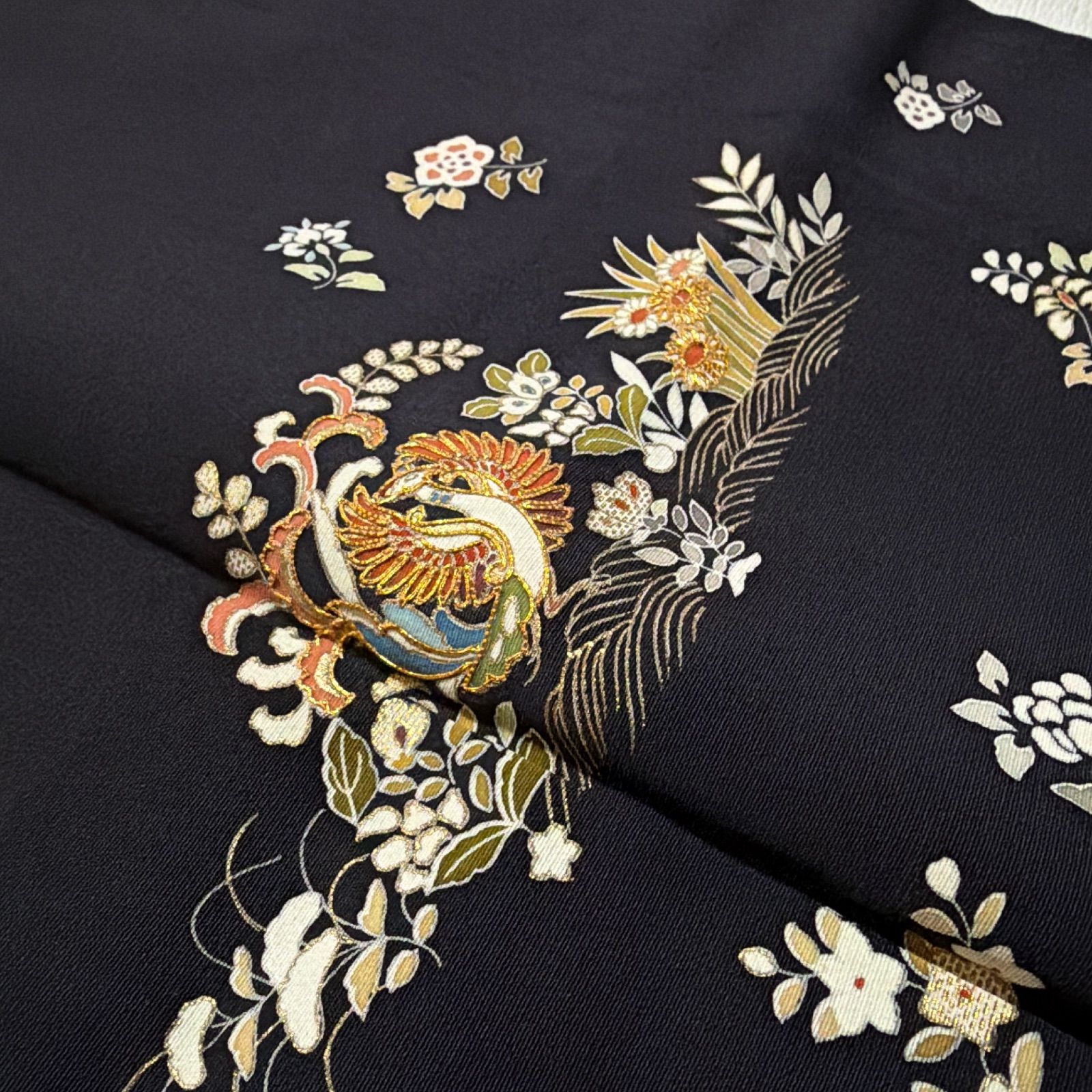訪問着 鳳凰 金駒刺繍 正絹 濃紫 フルセット - メルカリ