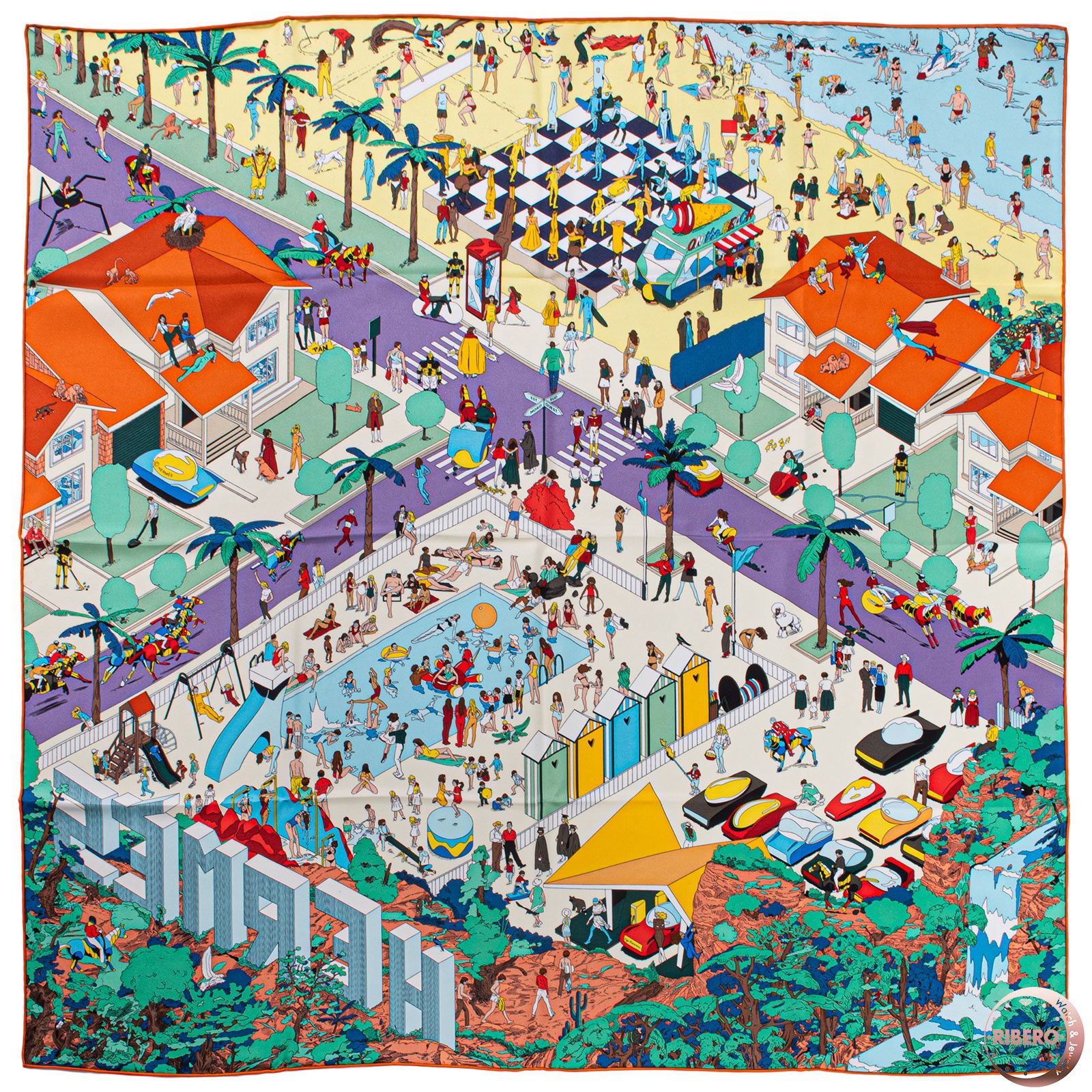 HERMES エルメス スカーフ カレ90 Hermes on The Beach エルメス オン ザ ビーチ 003751S 04 シルク マルチカラー【中古】 44,040円