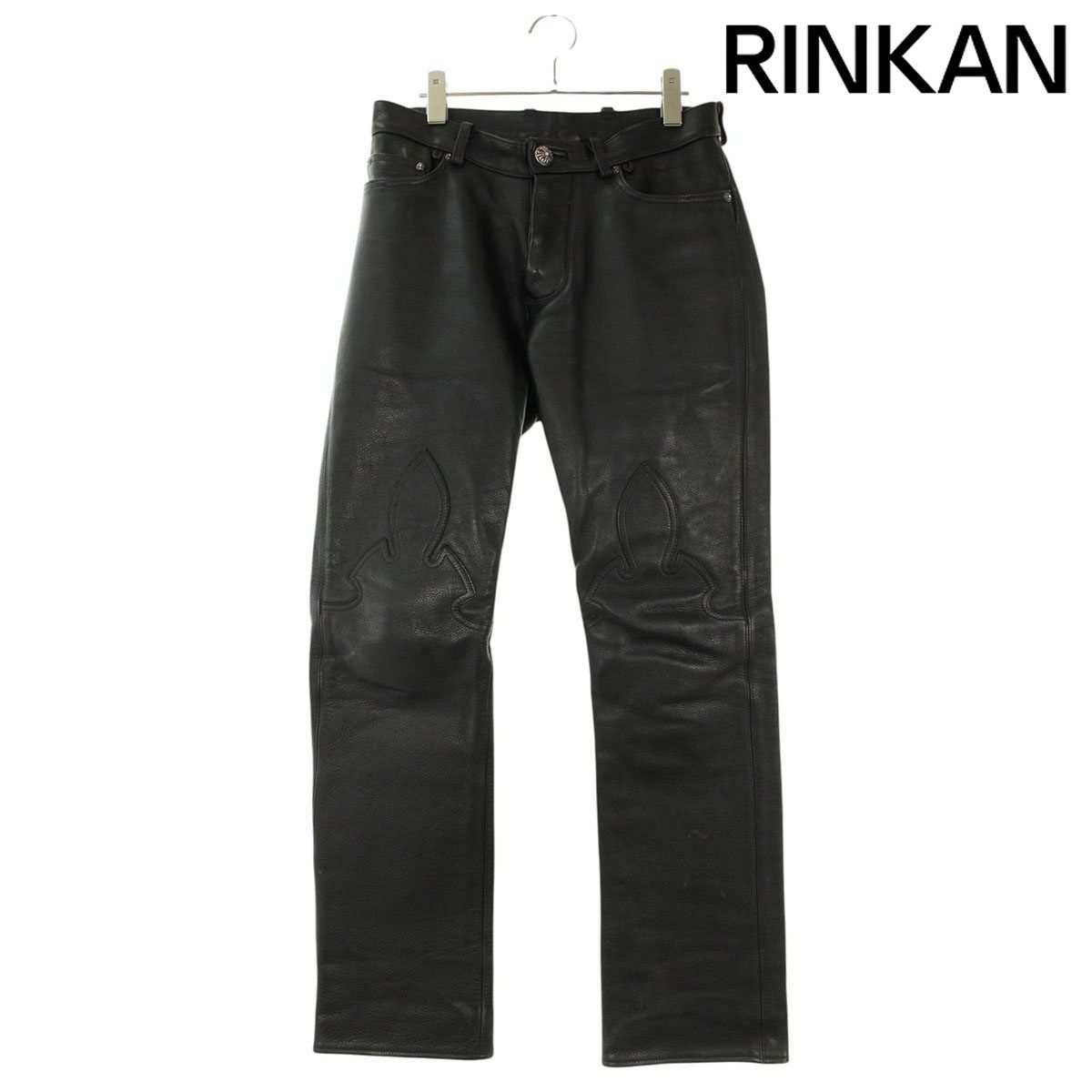クロムハーツ LTHR PANTS/レザーパンツ クロスボールボタンフレアニーオールドレザーロングパンツ メンズ 31