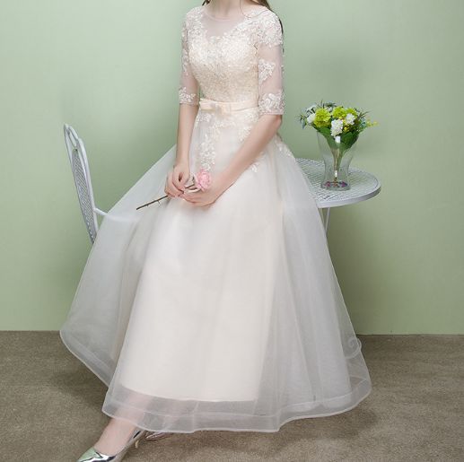 人気商品 ワンピース 総レース レース チュール Aライン ウエスト リボン 可愛い ロング丈 ファスナー 結婚式 二次会 パーティードレス 0761