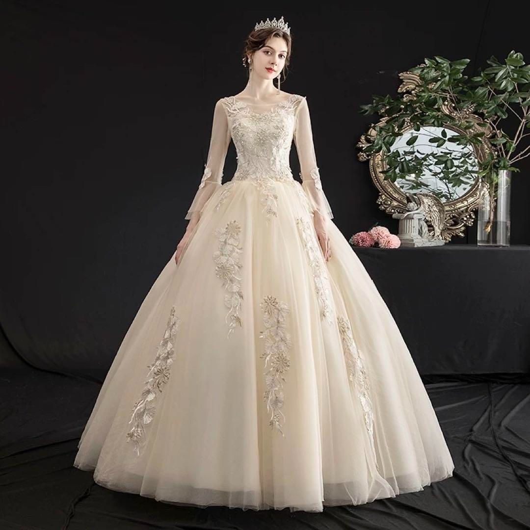 人気商品 新品未使用 【前撮りに最適】シャンパンカラー ウェディングドレス 結婚式 前撮り