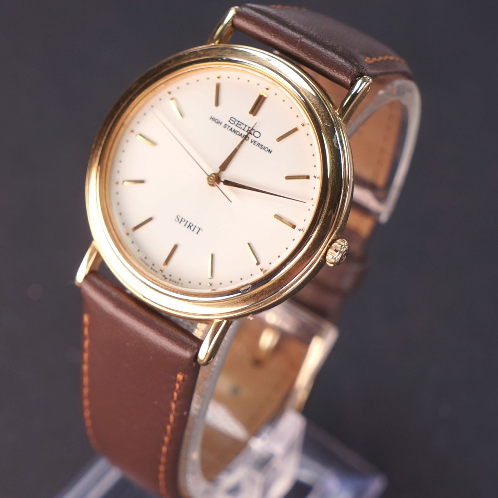 稼働品】SEIKO SPIRIT 白文字盤 ASGP アンティーク腕時計 電池,ベルト