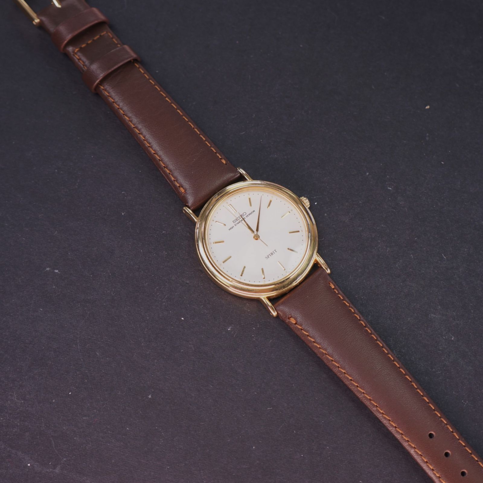 稼働品】SEIKO SPIRIT 白文字盤 ASGP アンティーク腕時計 電池,ベルト