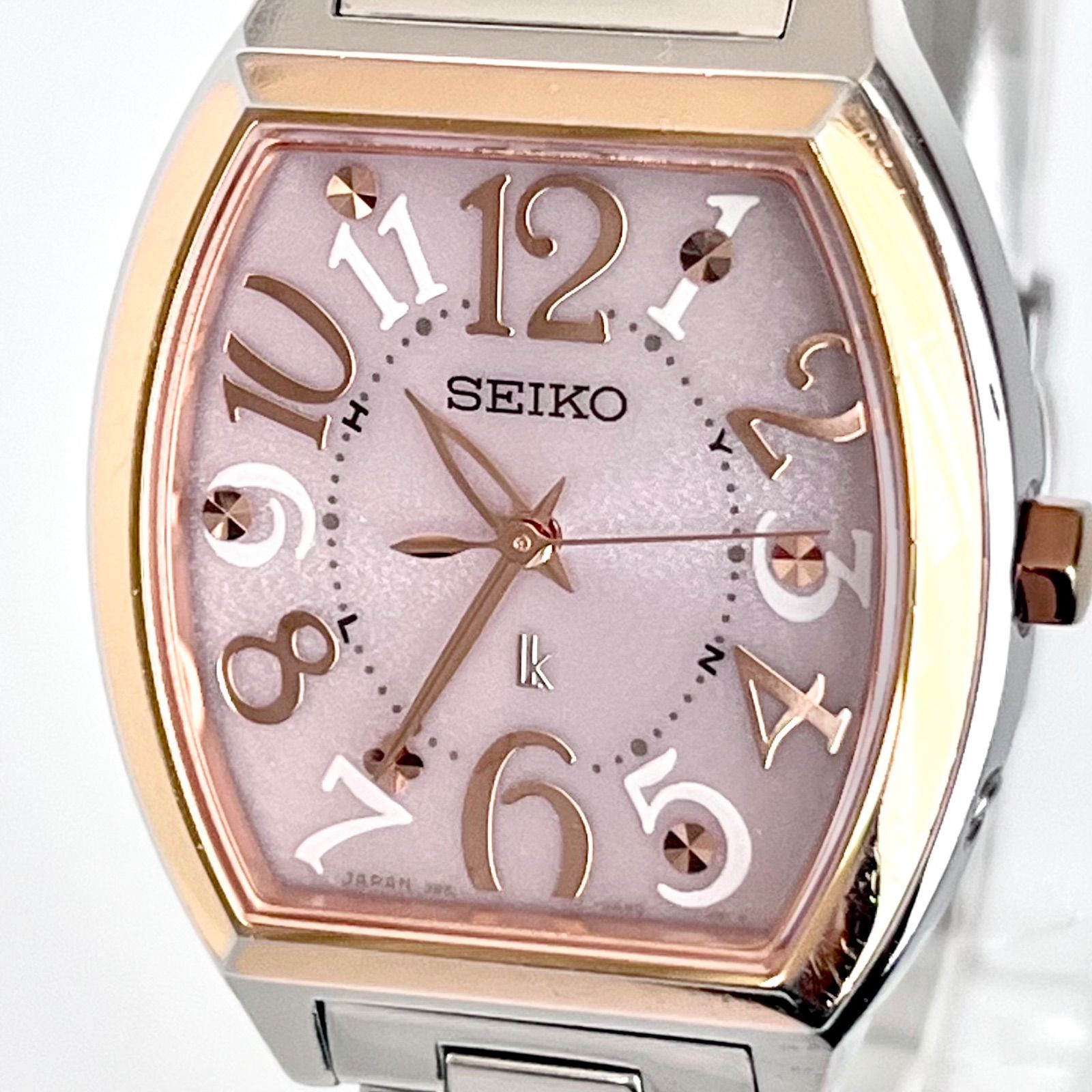 【セイコー ルキア レディース 腕時計 稼働 電波ソーラー 磨き済み】SEIKO LUKIA 美品 ピンクシルバー文字盤 ゴールド