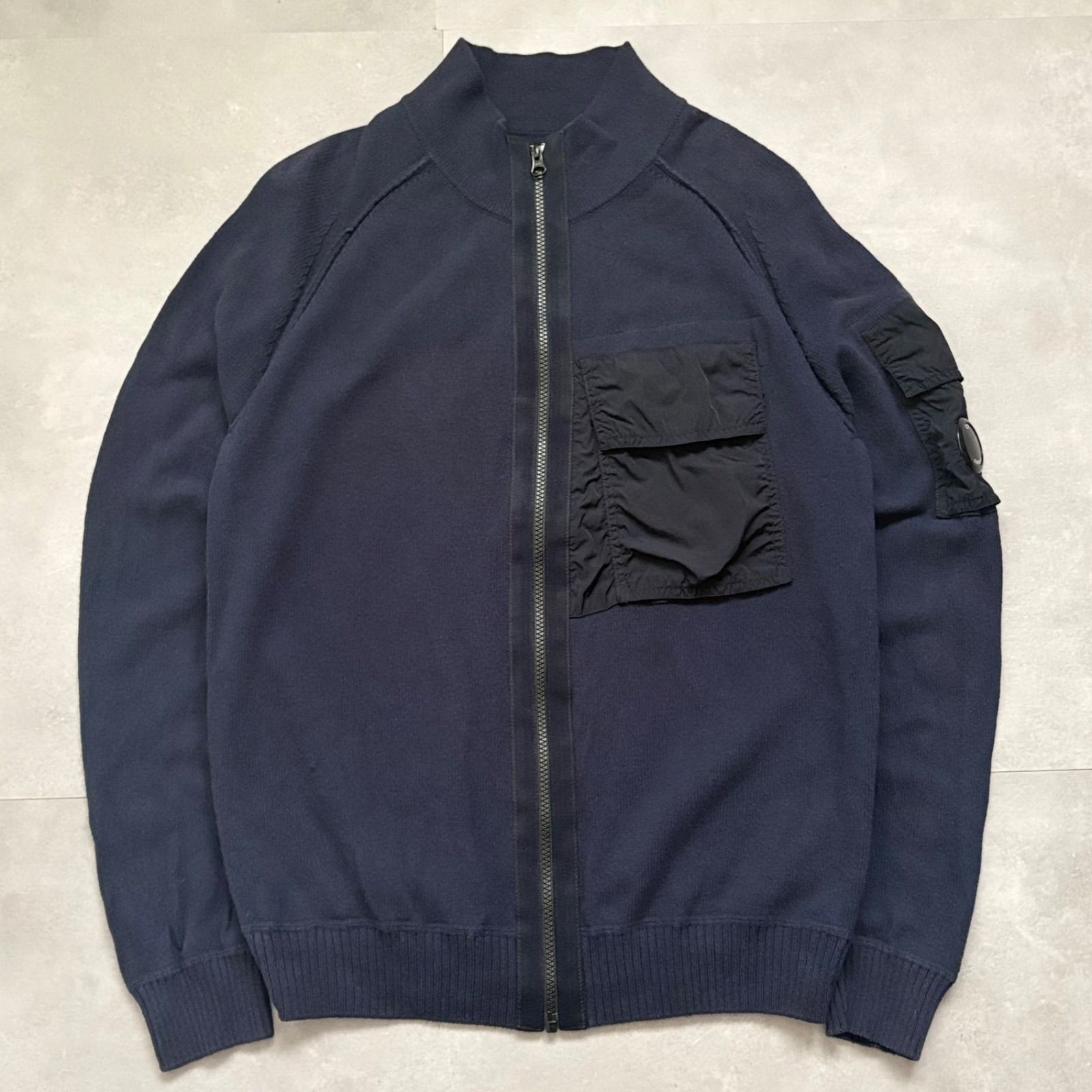 C.P.Company シーピーカンパニー ドライバーズニット 50 ネイビー コットンナイロン ゴーグルレンズ 美品 フルジップ テック