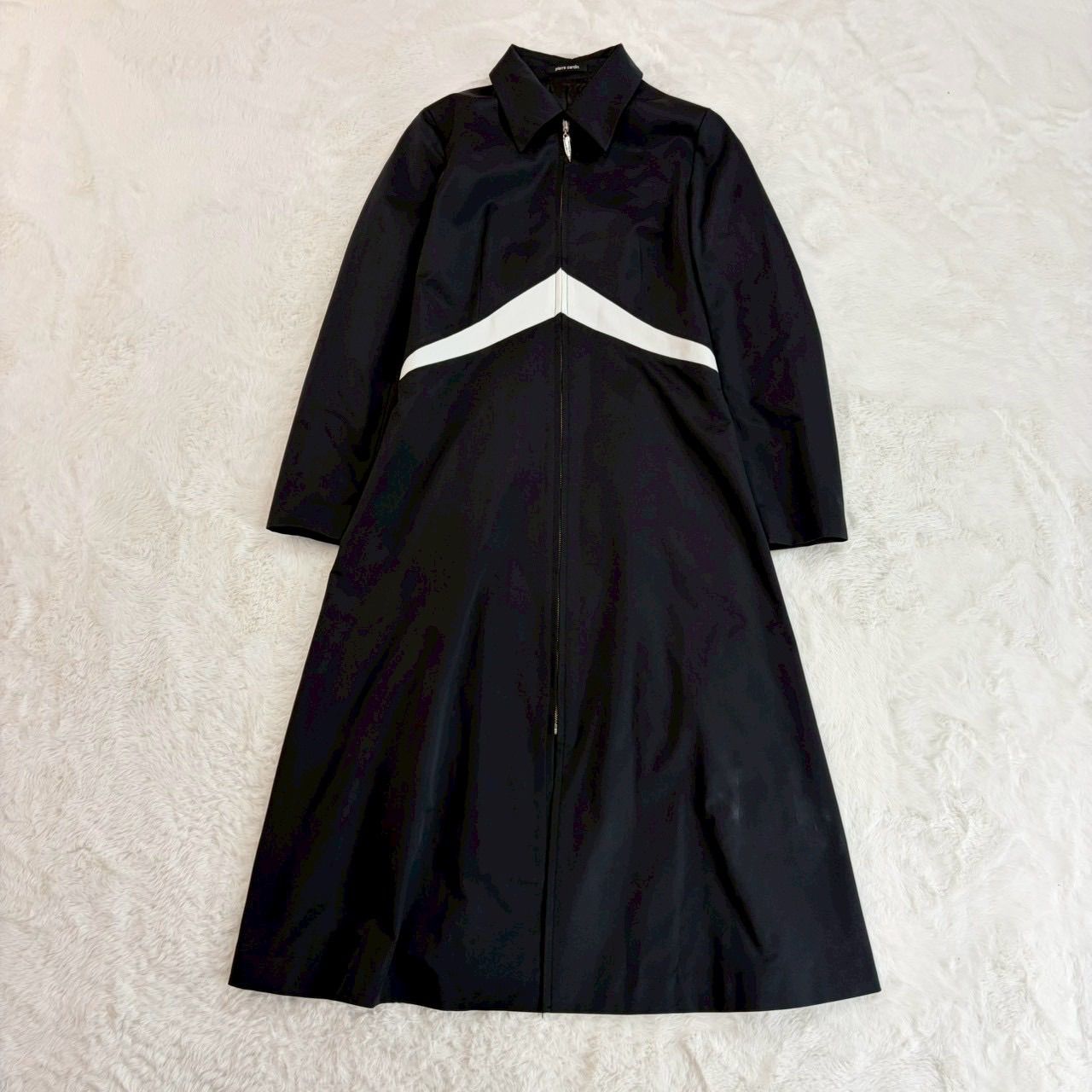 日本製 pierre cardin ピエールカルダン 長袖 デザイン ワンピース ロング ジップアップ ブラック 40