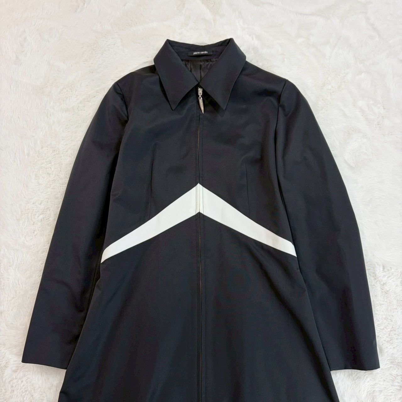 日本製 pierre cardin ピエールカルダン 長袖 デザイン ワンピース ロング ジップアップ ブラック 40