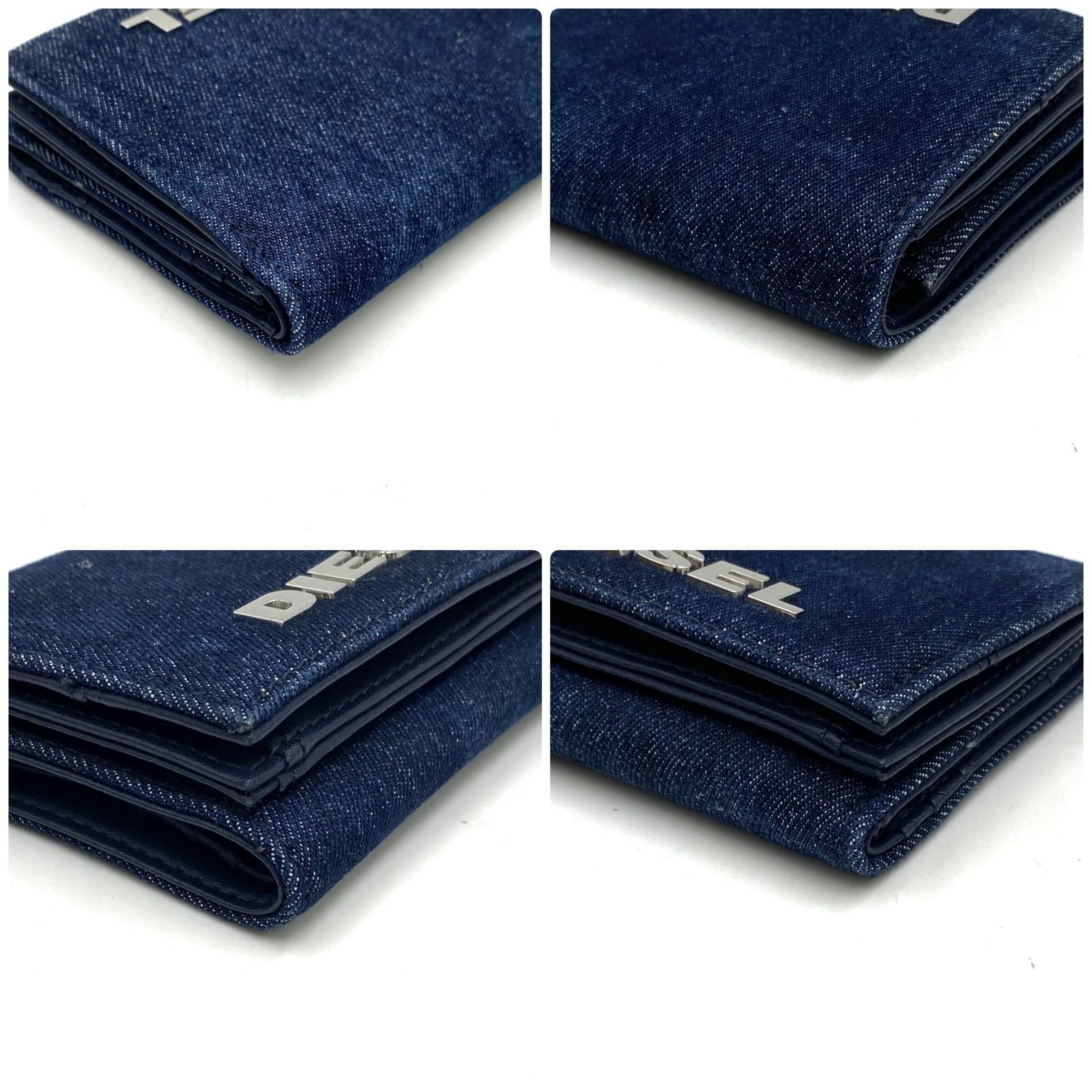 【ディーゼル】デニム三つ折り財布 金属ロゴ付き 美品 DIESEL ディーゼル 三つ折り 財布 ウォレット デニム ロゴ