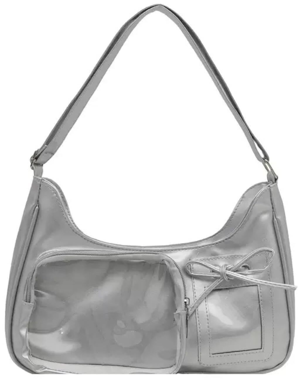 [Popular Item] Item Recommendation, Can Badge, and Axta Compatible Shoulder Bag, Y2K, Cute Ita Bag with Clear Pocket, Silver Pain Bag
