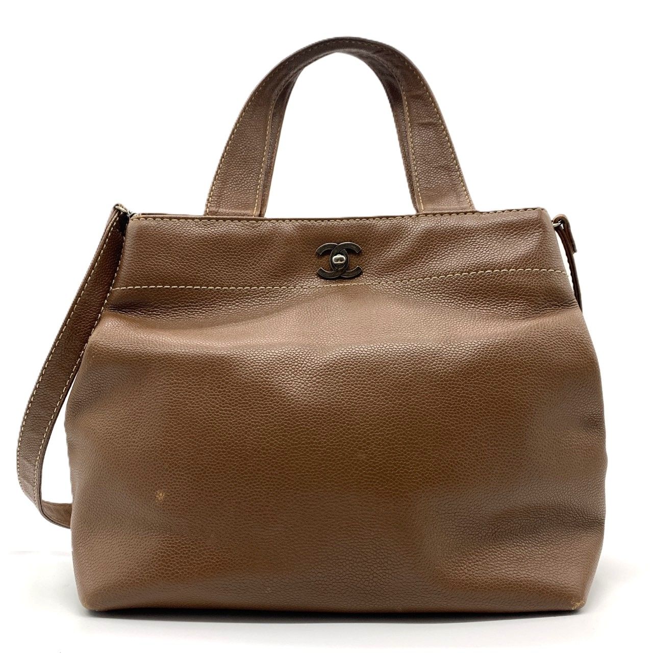 シャネル キャビア･ショルダー  【Aランク】【中古】 シャネル キャビア レザー 2way ショルダー ハンド バッグ ターン