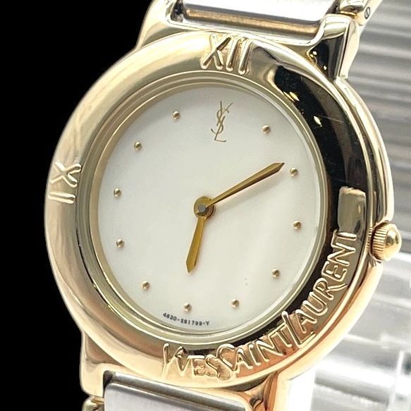 稼働品 Yves Saint Laurent イヴサンローラン レディース腕時計 4620-E60957Y アイボリー 文字盤ホワイト クォーツQZ 日本製