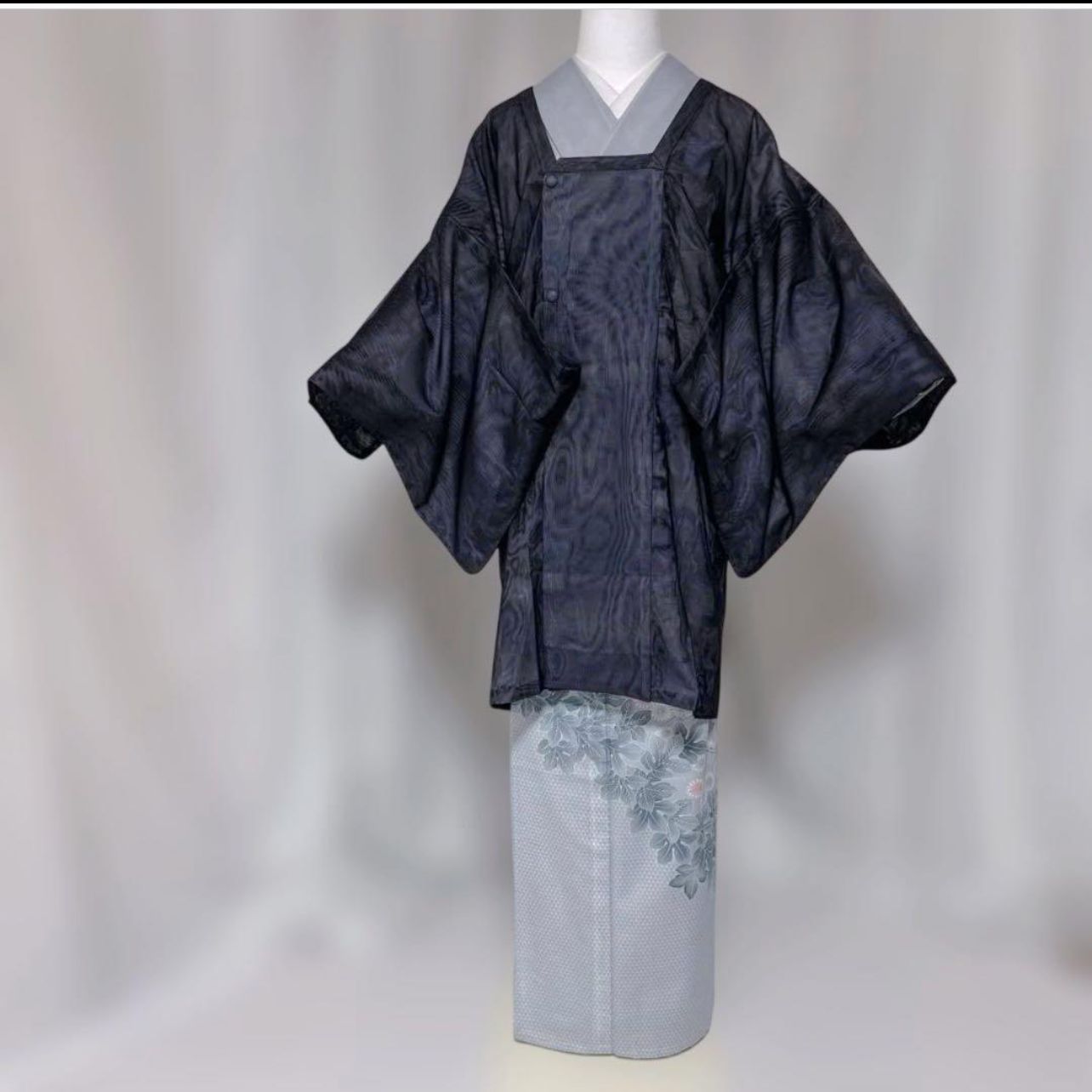 【極上】紗袷 紗×紗 道行コート 夏羽織 ロング 透け感抜群 希少色 藍鉄 美品