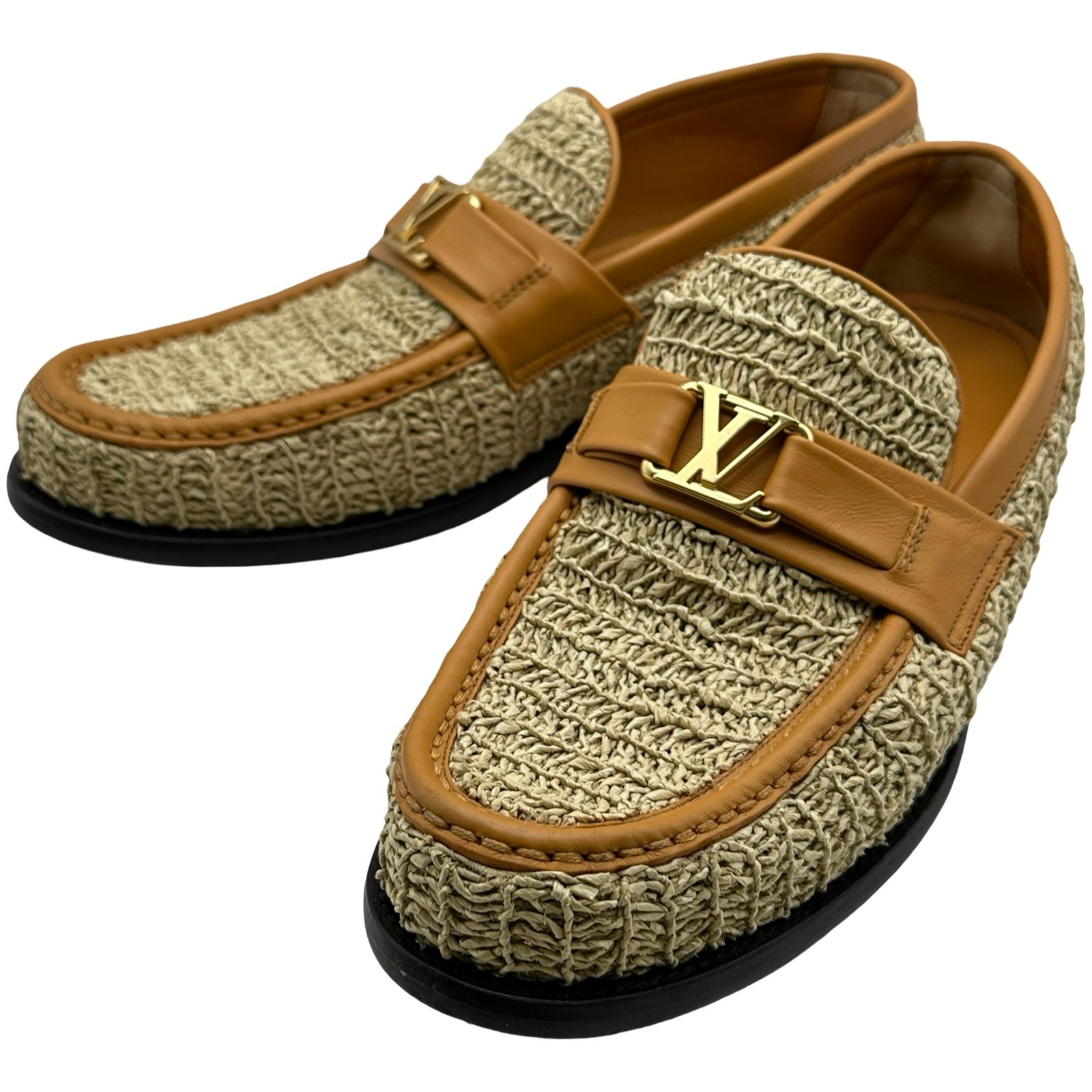 ルイ・ヴィトン LOUIS VUITTON ラフィアメジャーローファー ベージュ メンズ ローファー 62,700円