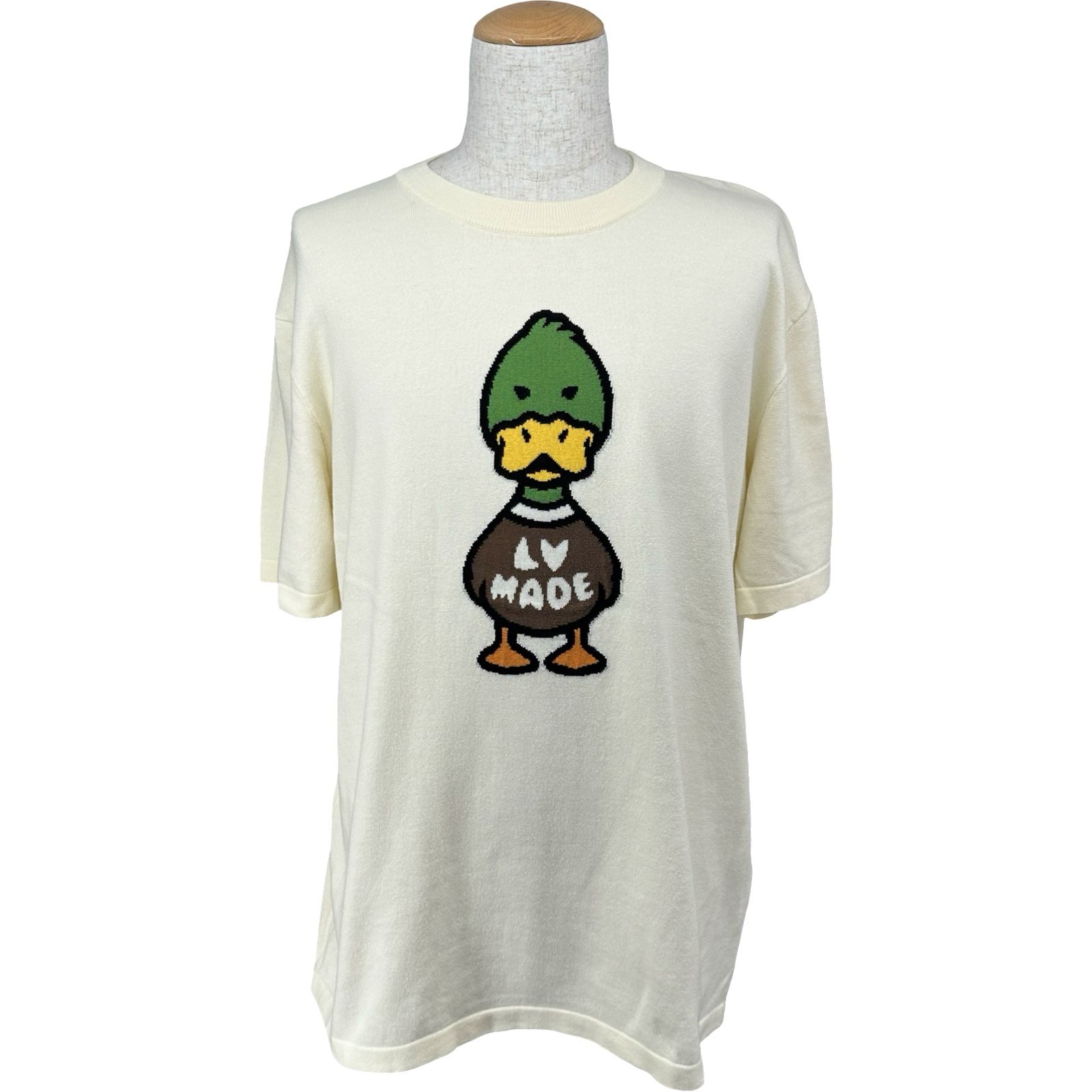 ルイ・ヴィトン LOUIS VUITTON ×NIGO ショートスリープニットトップス HMN04W アイボリー コットン メンズ 半袖シャツ