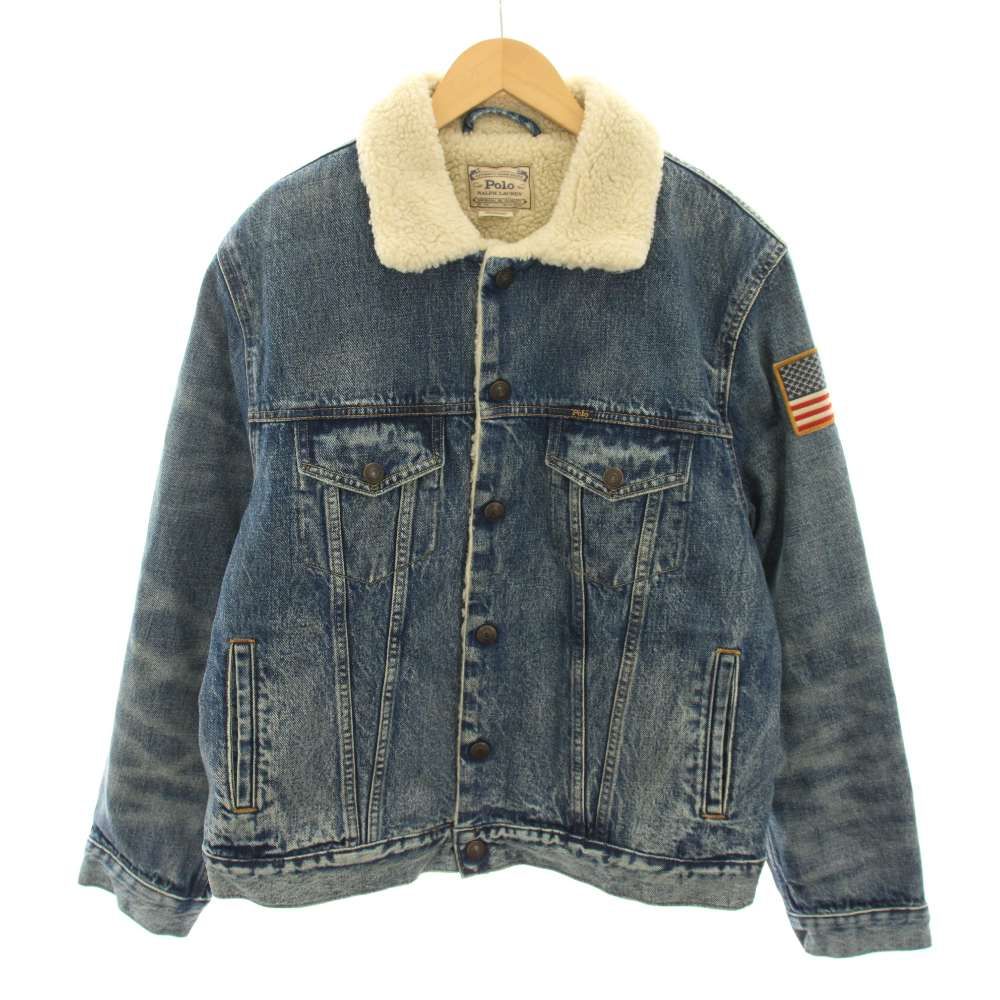 ポロ ラルフローレン POLO RALPH LAUREN ジージャン Gジャン デニムジャケット 中綿ジャケット アウター 裏地ボア アメリカ国旗パッチ M 水色 ライトブルー /YT