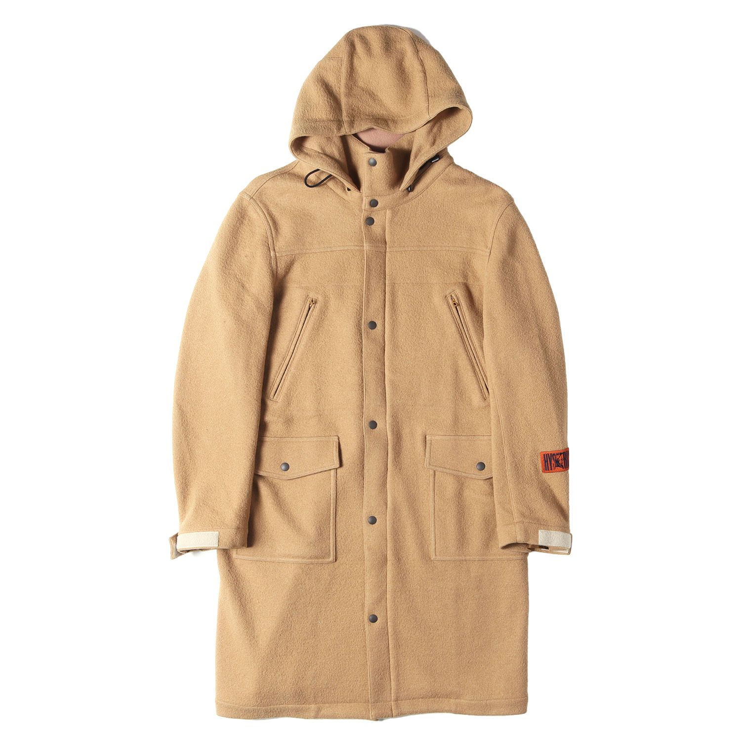 HYSTERIC GLAMOUR ヒステリックグラマー コート キャメル サイズ:L | 袖ロゴワッペン 比翼フルジップ プリマロフト ウール フーデッド ロング コート | アウター ジャケット 上着【メンズ】【中古】