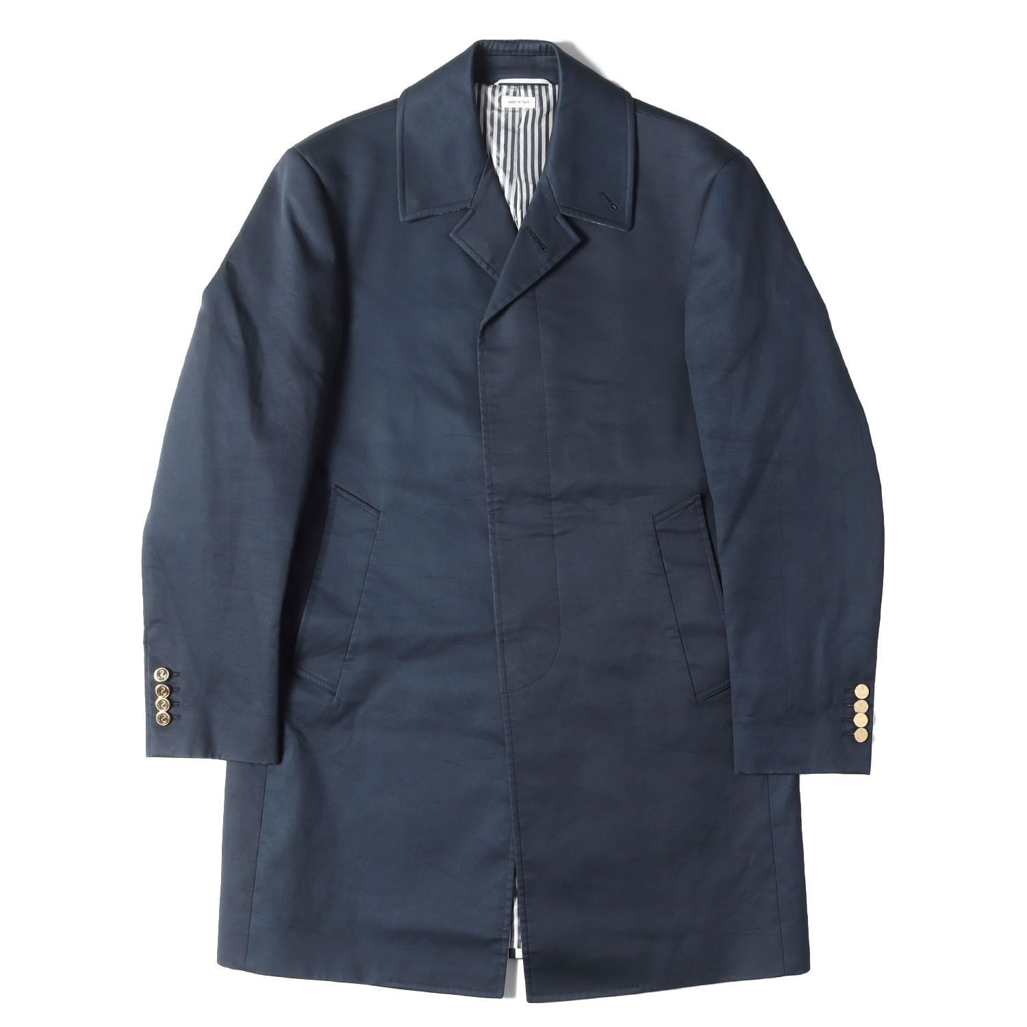 THOM BROWNE トムブラウン コート ダークネイビー 紺 サイズ:2 | グログランテープ付き 金ボタン マッキントッシュ バカラー オーバーコート MOC001A 00249415 | アウター ジャケット 上着【メンズ】【中古】