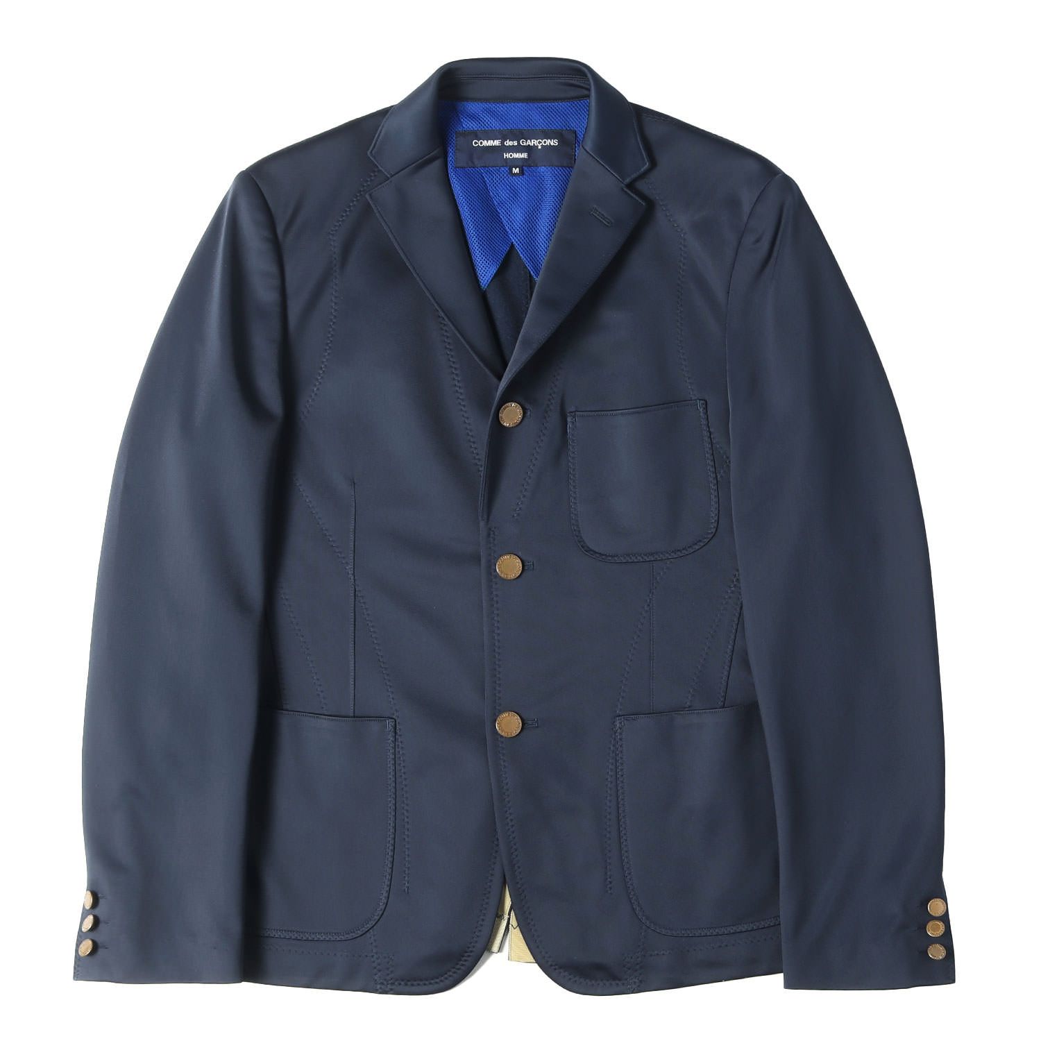 COMME des GARCONS HOMME コム デ ギャルソン オム ジャケット ダークネイビー サイズ:M | 13AW ステッチデザイン 金ボタン 3B ノッチドラペル ジャージー テーラードジャケット | アウター ブレザー 上着【メンズ】【中古】 COMME des GARCONS HOMME コム デ ギャルソン オム ジャケット ダーク